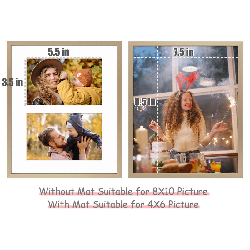Frametory - 8x10 Aluminum Collage Picture Frame - Display 4x6 Pictures with 2 Openings Mat - Real Glass Front - with Easel Stand for Horizontal/Vertical Wall Mount - Gold 1 Pack - Image 3